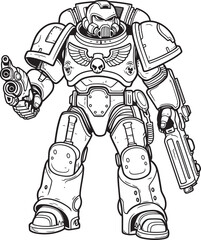 Soldier with Weapon Badge Futuristic War Illustration Army Man Robot Icon Robot Soldier with Weapon Design