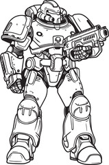 Futuristic War Robot Badge Soldier with Weapon Design Soldier with Weapon Icon Army Man Illustration