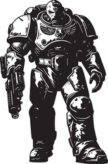 Robot Soldier Logo Army Man Design Futuristic War Robot Badge Soldier with Weapon Graphic