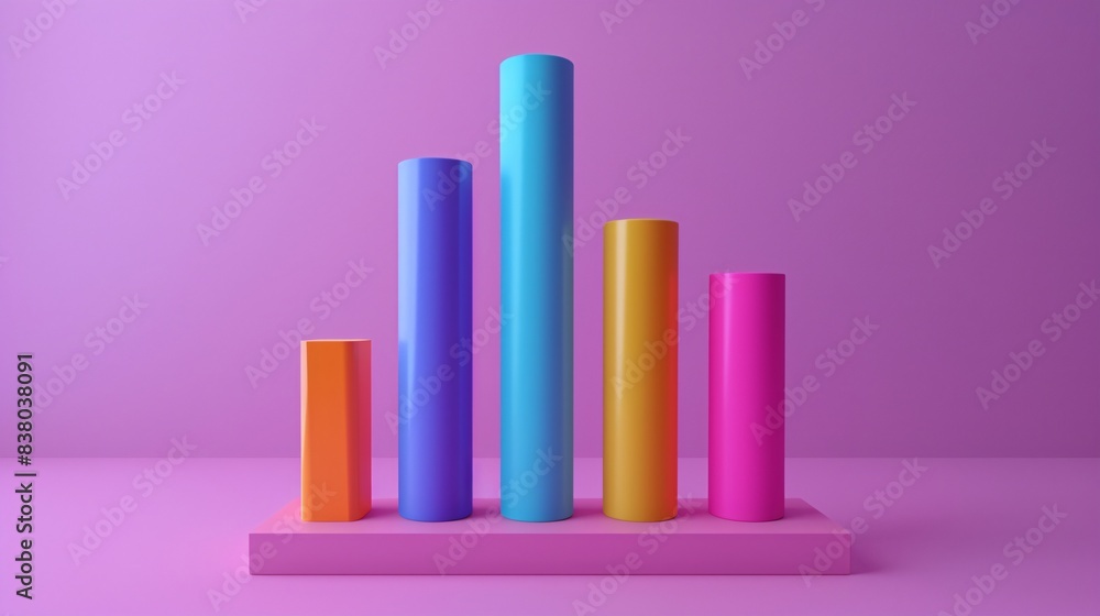 Aufkleber colorful 3d bar chart on a purple background. visual representation of data and statistics with vibr