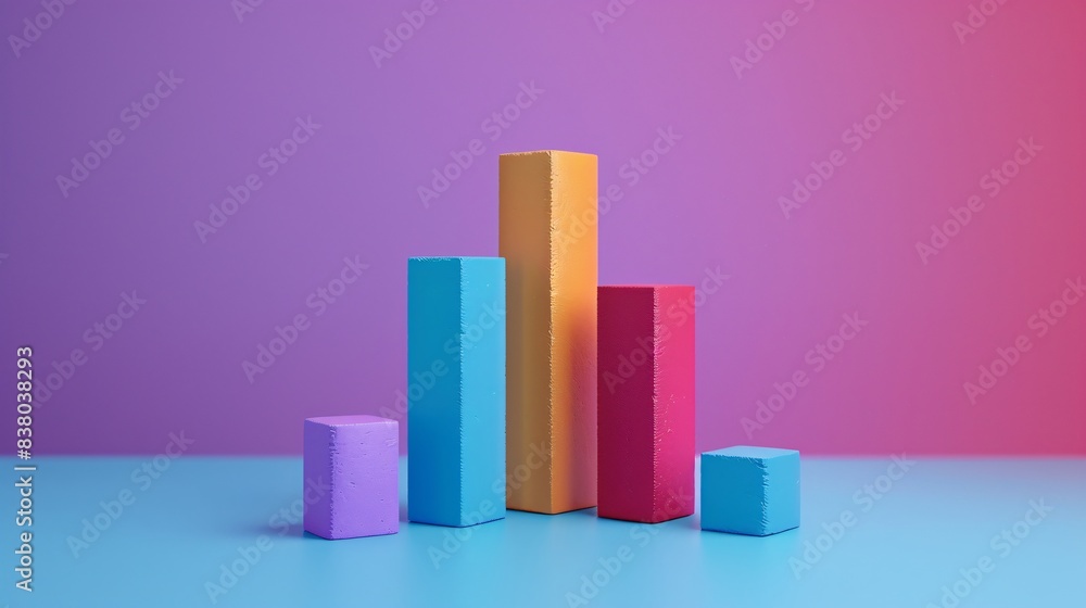 Poster colorful 3d bar graph against a gradient background representing data, statistics, and growth. vibra