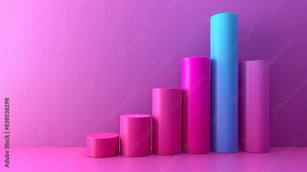 Poster colorful 3d bar chart with pink and blue bars on a vibrant gradient background, ideal for data visua
