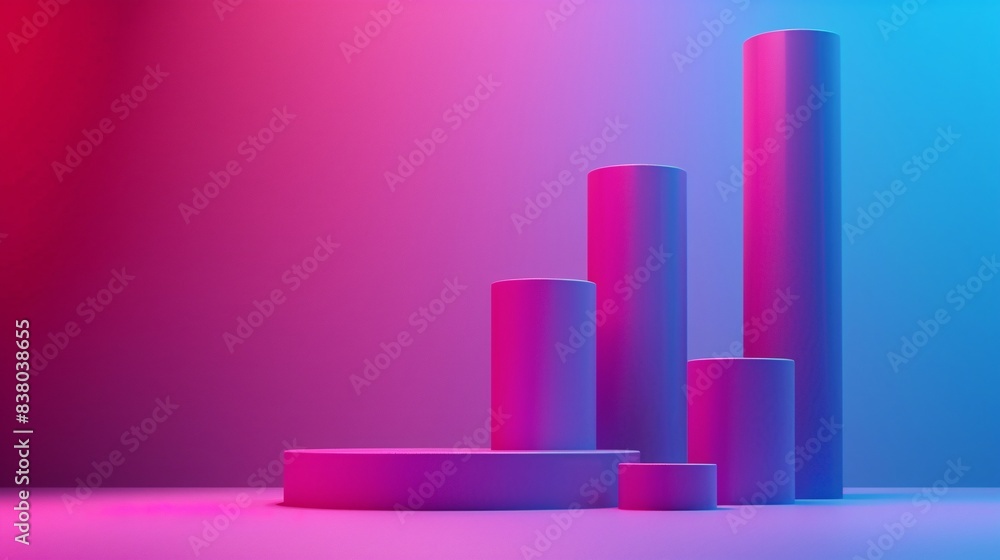 Aufkleber colorful 3d cylindrical shapes arranged in a gradient background with blue and pink lighting, creati