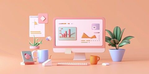 Colorful Digital Workspace with Graphs