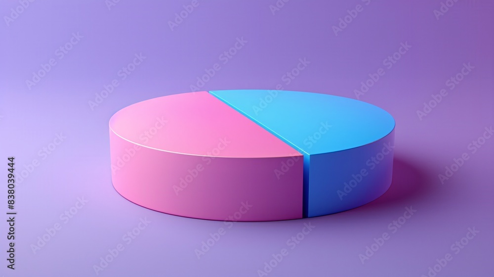Poster colorful 3d pie chart in pink and blue against a gradient background, ideal for data visualization a