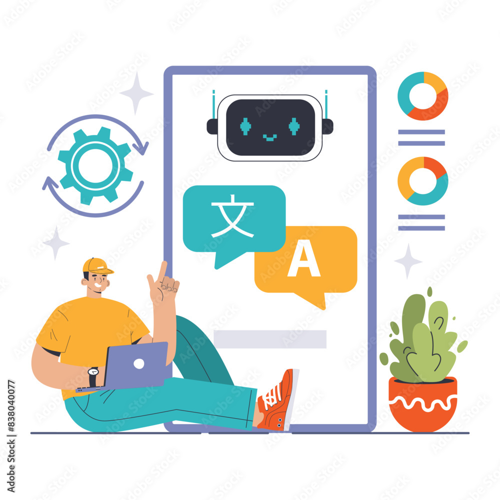 Poster nlp in action concept. a tech-savvy individual interacts with an advanced