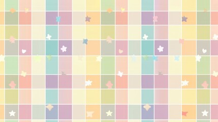 Whimsical Pastel Rainbow Plaid Pattern with Stars and Hearts for Playful Design