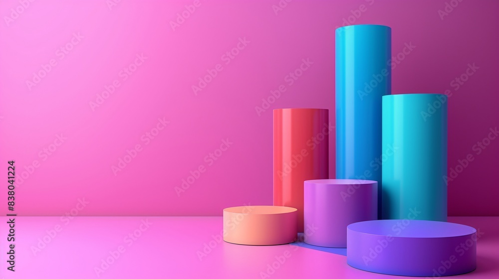 Aufkleber colorful cylindrical shapes creating a vibrant abstract chart against a pink background, representin