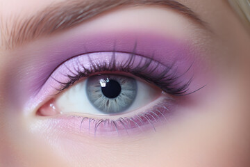Obraz premium Woman's blue eye with makeup with pastel purple eyeshadow
