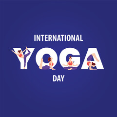 international yoga day. yoga body posture. group of Woman practicing yoga. vector illustration design