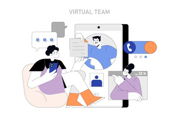 Virtual Team collaboration. Vector illustration.