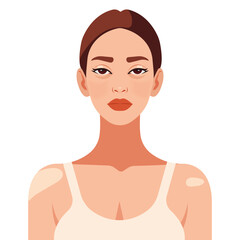 Vector flat illustration of a young beautiful woman model in front view on a white background. 
