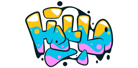 Hello word graffiti text font illustration