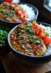 Fototapeta premium Japanese Curry - Thick, mild curry served with rice and often accompanied by breaded cutlets or vegetables.