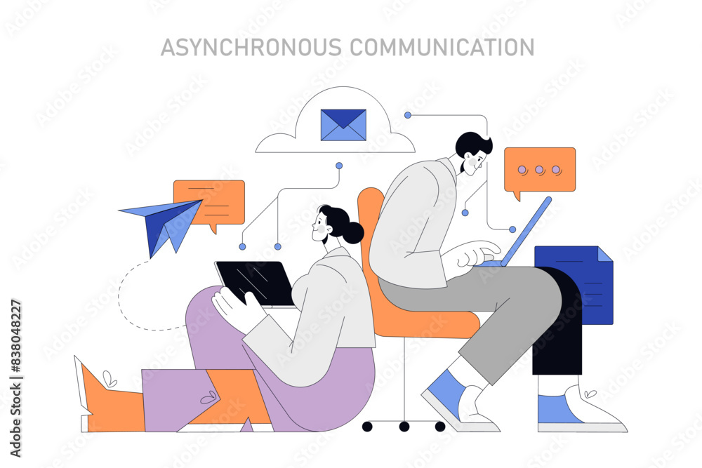 Poster asynchronous communication concept. vector illustration.