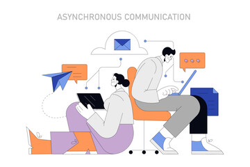 Asynchronous Communication concept. Vector illustration.
