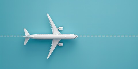 a image of a white airplane is flying over a blue background