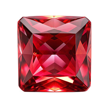 Square red Ruby gemstone on transparent background