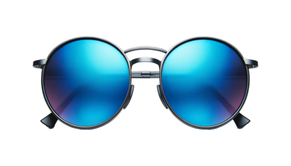 round blue sunglasses isolated on the transparent background.