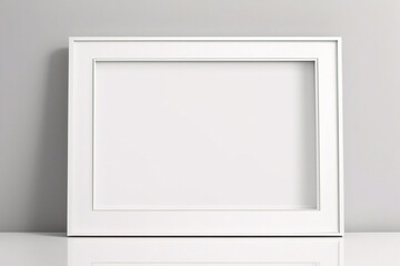 Diseño interior escandinavo de sala de estar con consola de madera, anillos en la pared, marco de póster simulado, flores en jarrón y elegantes accesorios personales	