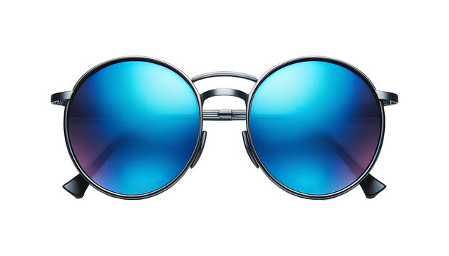 round blue sunglasses isolated on the transparent background.