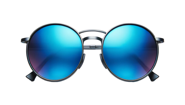 round blue sunglasses isolated on the transparent background.