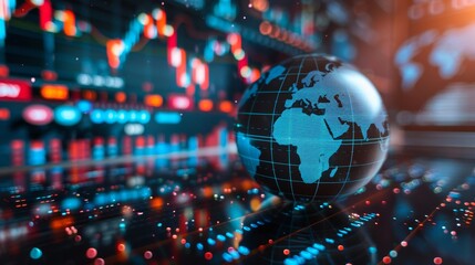 Obraz premium Globe with financial graphs in the background