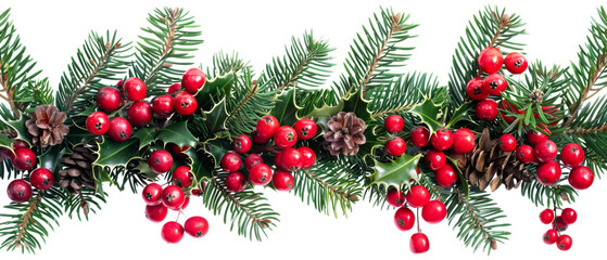 A classic Christmas garland featuring holly, pine, and red berries. Perfect for adding a festive touch to any holiday decor