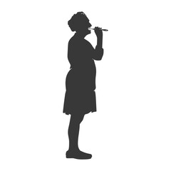 silhouette elderly woman brushing his teeth in front of mirror black color only