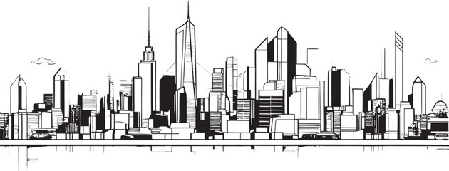 Naklejka premium City Skyline Illustration Minimal Logo Linear Cityscape Drawing Building Icon