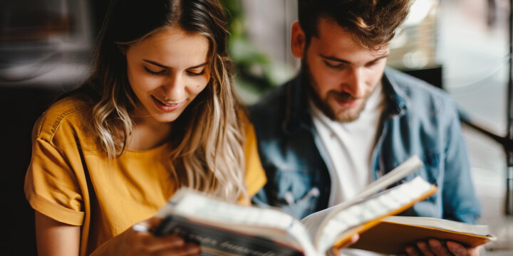 Group of friends reading books together