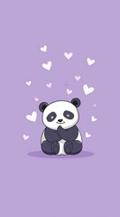 Naklejka premium cute cartoon panda with heart on purple background