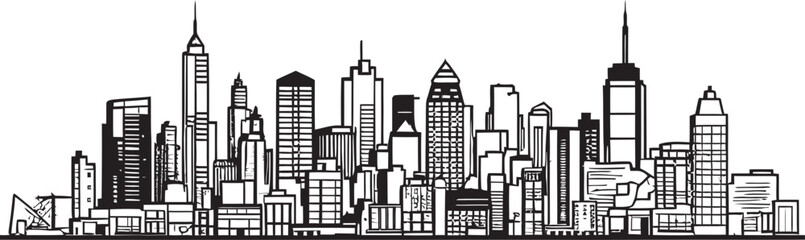 Fototapeta premium Line Art Cityscape Minimalist Graphic City Skyline Silhouette Architecture Emblem