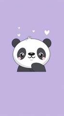 cute cartoon panda with heart on purple background