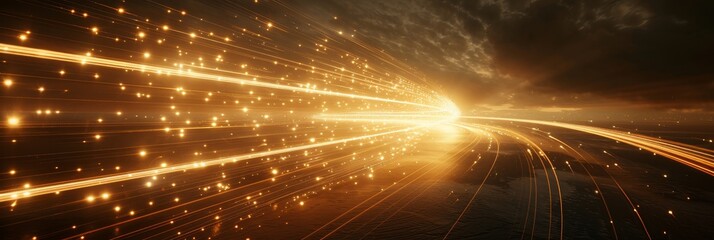 Golden Light Trails in Dark Background