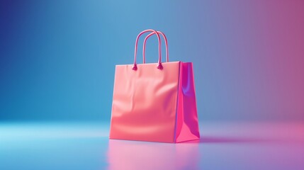 Vibrant pink shopping bag in a minimalistic setting with soft gradient lighting, ideal for retail and fashion-related imagery. 3D Illustration.