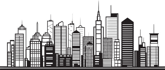 Obraz premium Line Drawing of Urban Scene Cityscape Emblem Cityscape Outline Artwork Line Drawing Icon