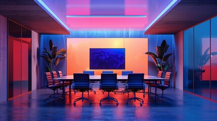 A tech-enabled conference room with video conferencing capabilities, soundproofing, and comfortable seating.