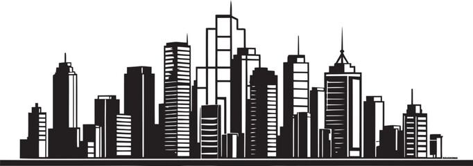 Linear City Design Building Outline Graphic Minimalist City Skyline Line Art Icon