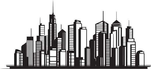 Fototapeta premium Architectural Line Art Cityscape Logo Minimalist City Scene Line Drawing Graphic