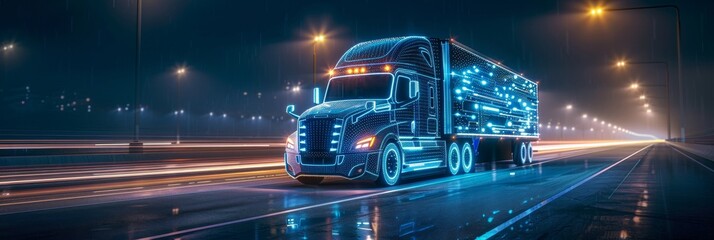 Futuristic Truck on Highway at Night