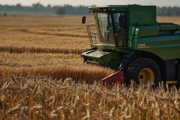 Fototapeta premium Harvester harvesting wheat, organic food.
