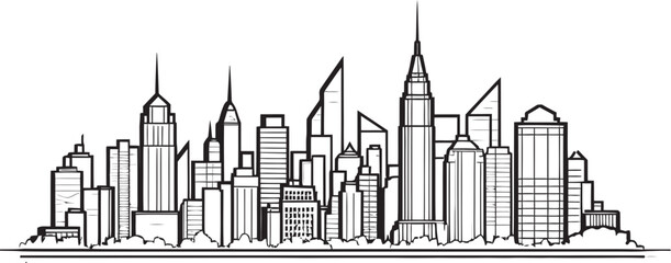 Naklejka premium Line Art Cityscape Building Graphic City Skyline Silhouette Urban Icon