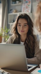4K ultrarealistic photographic style image An image of a young woman looking at her laptop with the vocational guidance organizations profile displayed on the screen