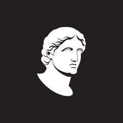 Silhouette of an ancient Greek Man's Face Head Statue Logo Design on a black background