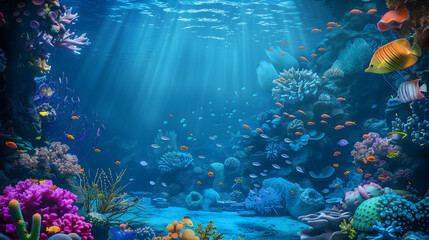 Fototapeta premium Bright Undersea Themed Background Featuring Coral Reefs and Decorative Fish