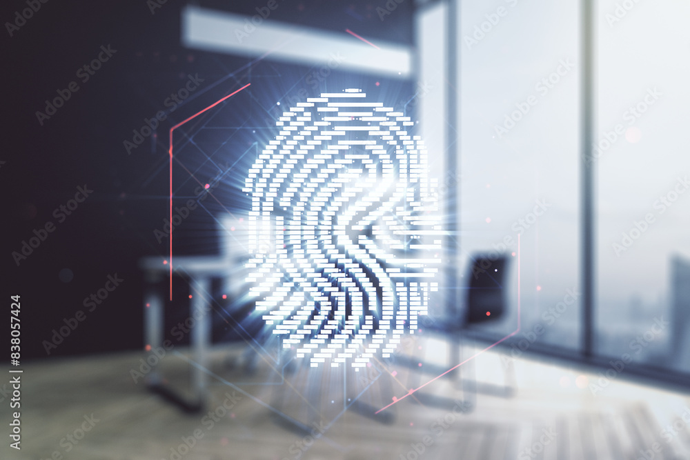 Fototapete abstract creative fingerprint concept and modern desktop with computer on background. multiexposure