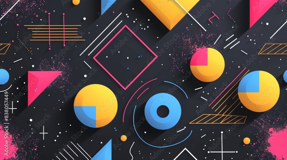 Poster colorful abstract design with geometric shapes and gradients background, overlapping layers on grung