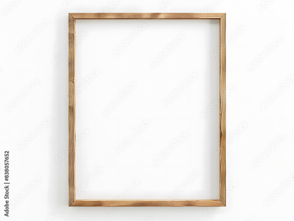 Wall mural empty brown wooden picture frame with a square border isolated on white background,empty space for t