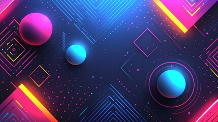 Obraz premium abstract technology design featuring geometric shapes in neon color with computer graphic decoration in isolated background, businsess background presentation